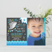 Shark Birthday Invitation Shark Pool Party Kaart (Staand voorkant)