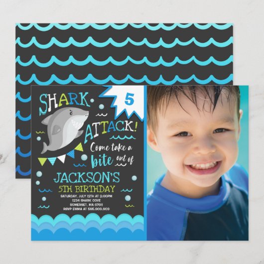 Shark Birthday Invitation Shark Pool Party Kaart (Voorkant / Achterkant)