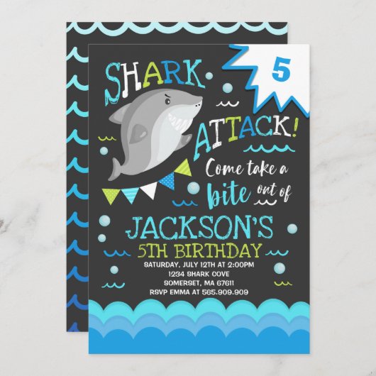 Shark Birthday Invitation Shark Pool Party Kaart (Voorkant / Achterkant)