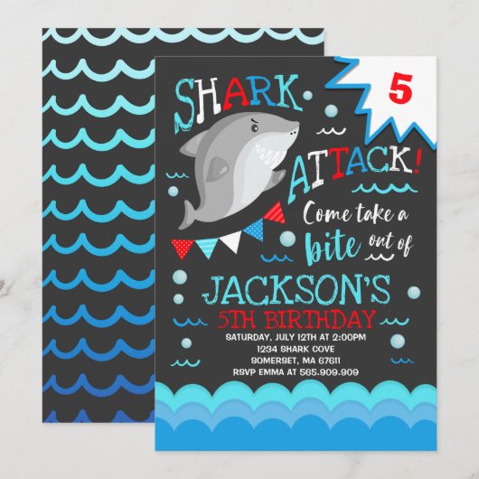 Shark Birthday Invitation Shark Pool Party Kaart (Voorkant / Achterkant)