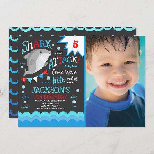 Shark Birthday Invitation Shark Pool Party Kaart (Voorkant / Achterkant)