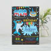 Shark Birthday Invitation Splish Splash Party Kaart (Staand voorkant)