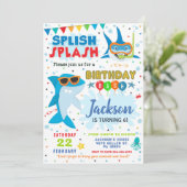 Shark Birthday Invite Splish Splash Birthday Bash Kaart (Staand voorkant)