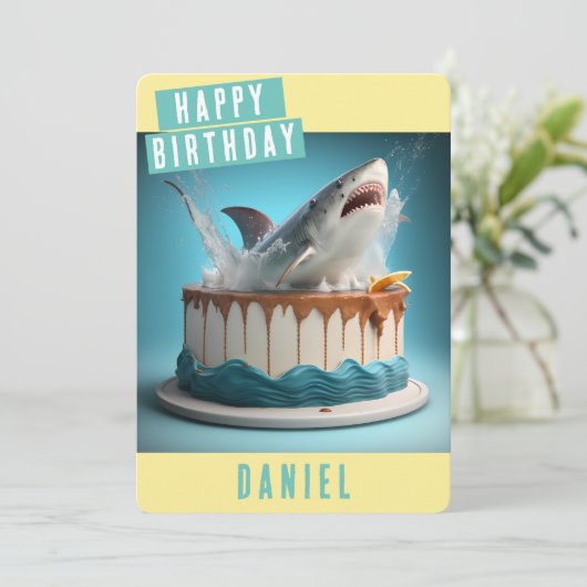 Shark Birthday-kaart Feestdagenkaart (Staand voorkant)