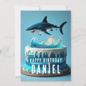 Shark Birthday Kaart - Ocean Waves Cake Design (Voorkant)