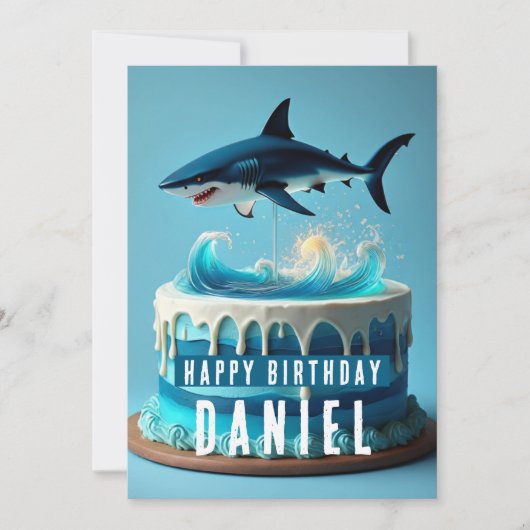 Shark Birthday Kaart - Ocean Waves Cake Design (Voorkant)