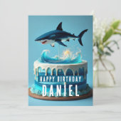 Shark Birthday Kaart - Ocean Waves Cake Design (Staand voorkant)