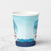 Shark Birthday Party Blauw Papieren beker (Rechts)