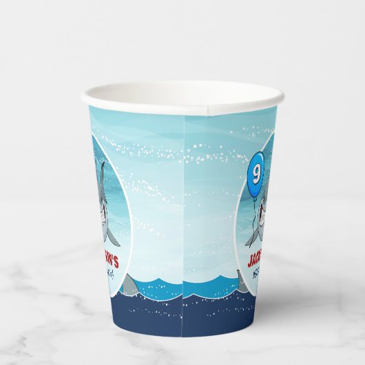 Shark Birthday Party Blauw Papieren beker (Rechts)