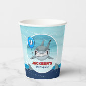Shark Birthday Party Blauw Papieren beker (Voorkant)