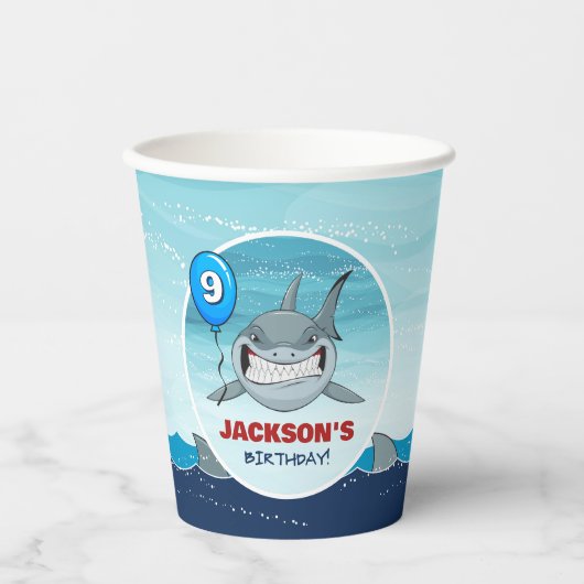 Shark Birthday Party Blauw Papieren beker (Voorkant)