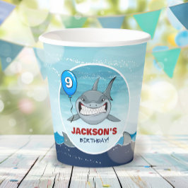 Shark Birthday Party Blauw Papieren beker