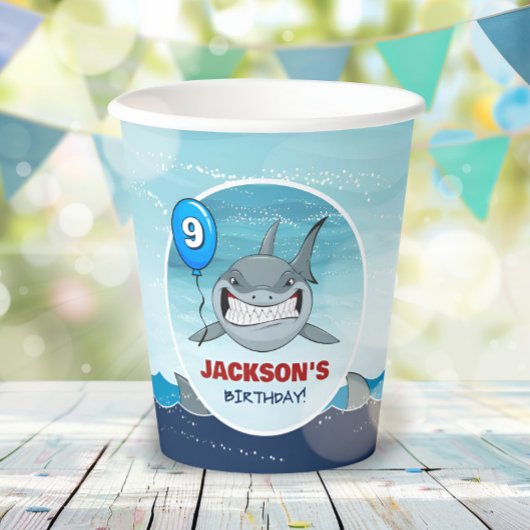 Shark Birthday Party Blauw Papieren beker