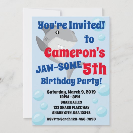 Shark Birthday Party Invitation for Boys Jaw-some Kaart (Voorkant)