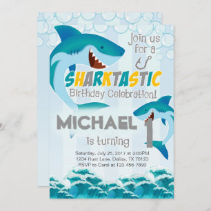Shark Birthday Party Invitation Invite Boy Kaart