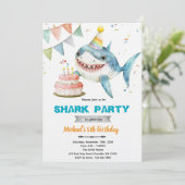 Shark birthday party invitation kaart (Staand voorkant)