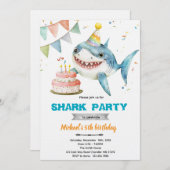 Shark birthday party invitation kaart (Voorkant / Achterkant)