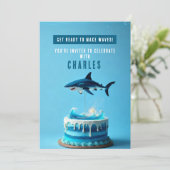 Shark Birthday Party Invitation - Ocean Waves Cake Kaart (Staand voorkant)