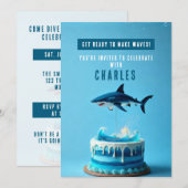Shark Birthday Party Invitation - Ocean Waves Cake Kaart (Voorkant / Achterkant)
