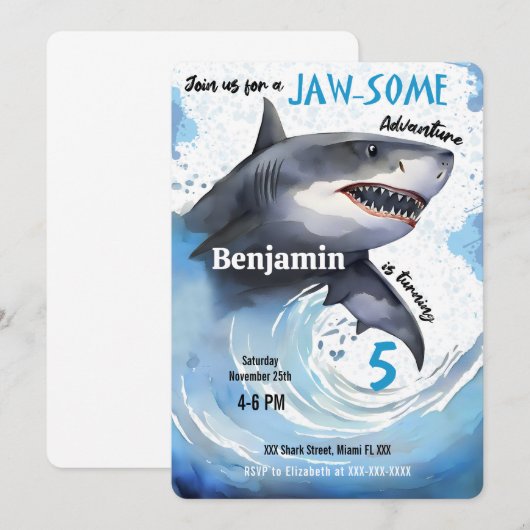 Shark Birthday Party Kaart (Voorkant / Achterkant)