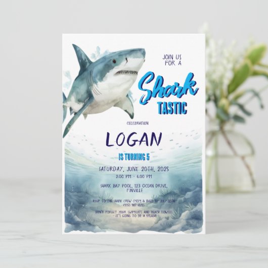 Shark Birthday Party Kaart (Staand voorkant)