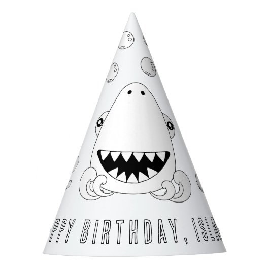 Shark Birthday Party - Kleur uw eigen Pet Feesthoedjes (Voorkant)