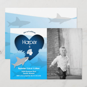 Shark Birthday Party Photo Invitation Kaart