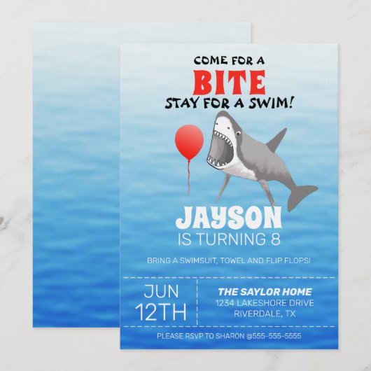 Shark Birthday Pool Party Kaart (Voorkant / Achterkant)