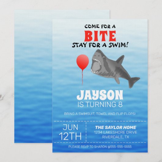 Shark Birthday Pool Party Kaart (Voorkant / Achterkant)