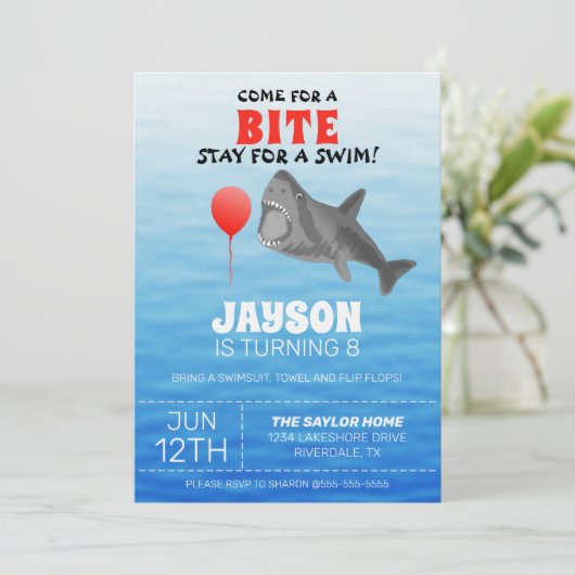 Shark Birthday Pool Party Kaart (Staand voorkant)