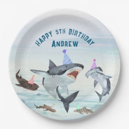Shark Birthday Pool Party Paper Plates Papieren Bordje