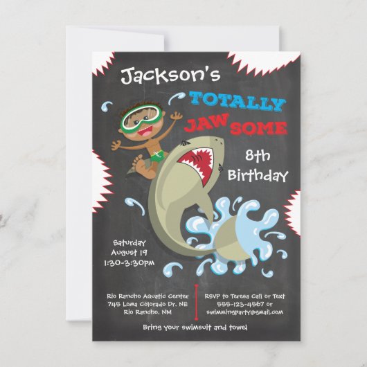 Shark Birthday Swimming Pool Party Invitations Kaart (Voorkant)
