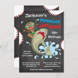 Shark Birthday Swimming Pool Party Invitations Kaart