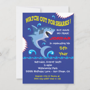 Shark Birthday Swimming Pool Party Invitations Kaart