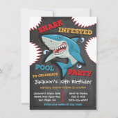 Shark Birthday Swimming Pool Party Invitations Kaart (Voorkant)