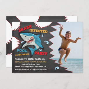 Shark Birthday Swimming Pool Party Invitations Kaart