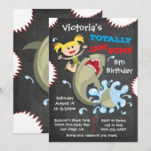 Shark Birthday Swimming Pool Party Invitations Kaart (Voorkant / Achterkant)