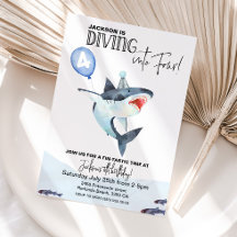Shark Birthday-uitnodiging - Duik in VIER