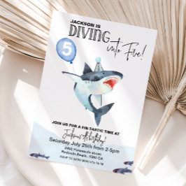 Shark Birthday-uitnodiging - Duik in VIJF Kaart