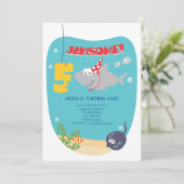 Shark Bite 5th Birthday Invitation Kaart (Staand voorkant)
