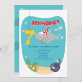 Shark Bite 7e verjaardag Uitnodiging (Voorkant / Achterkant)