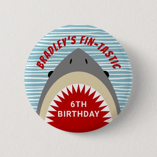 Shark Bite Any Age Birthday Party Button (Voorkant)