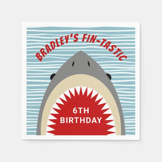 Shark Bite Any Age Birthday Party Napkins Servet (Voorkant)
