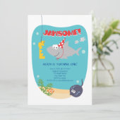 Shark Bite First Birthday Invitation Kaart (Staand voorkant)