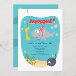 Shark Bite First Birthday Invitation Kaart