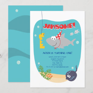Shark Bite First Birthday Invitation Kaart