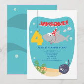 Shark Bite Fourth Birthday Invitation Kaart (Voorkant / Achterkant)