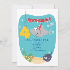 Shark Bite Fourth Birthday Invitation Kaart