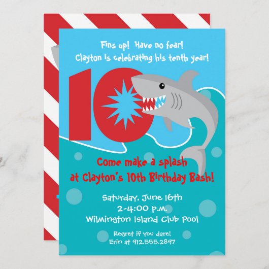 Shark Bite Invite - 10e verjaardag Kaart (Voorkant / Achterkant)