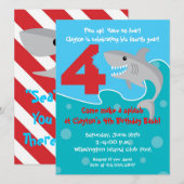 Shark Bite Invite - 4e verjaardag Kaart (Voorkant / Achterkant)